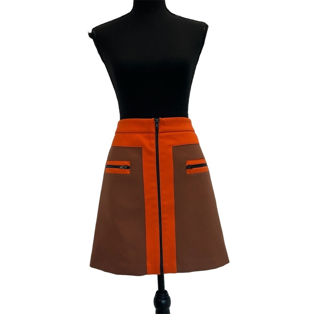 Sinequanone brown orange colour block zippered pocket miniskirt Sz 38